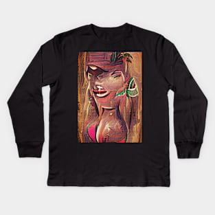 Tiki Queen Elizabeth who is also dead Kids Long Sleeve T-Shirt